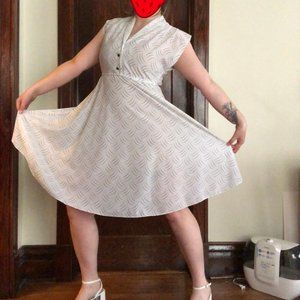 Vintage White Dress Elastic Waist